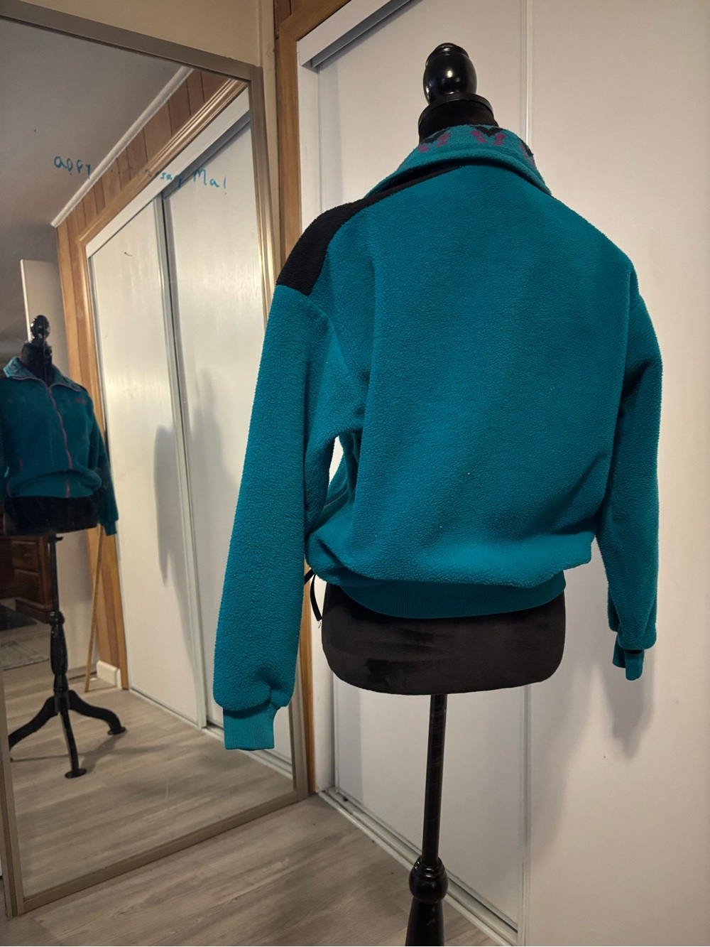 VTG 90s Columbia Fleece Womens M Teal Aztec Colorblock Retro Ski Gorpcore Tribal - Picture 2 of 8